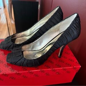 Guess Black Satin Open-toed heels.